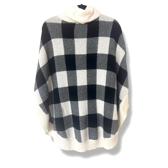 Talbots Lambswool Black Creme Buffalo‎ Check Plaid Poncho Size M Cape Sweater - Picture 2 of 6